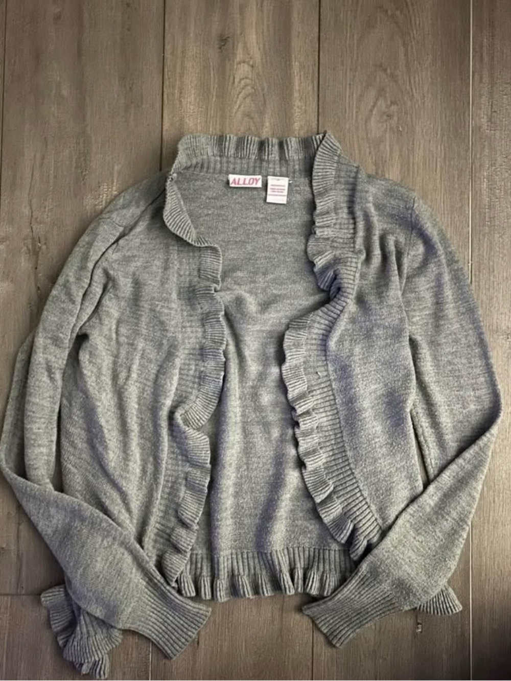 ALLOY Light Gray Ruffle-Edge Cardigan